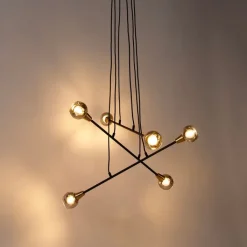 QAZQA Pendelleuchten|Wohnzimmerlampen*Hängelampe schwarz mit Messing und Rauchglas 6 Lichter - Vidro