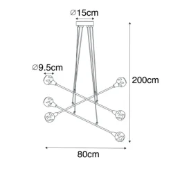 QAZQA Pendelleuchten|Wohnzimmerlampen*Hängelampe schwarz mit Messing und Rauchglas 6 Lichter - Vidro