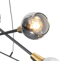 QAZQA Pendelleuchten|Wohnzimmerlampen*Hängelampe schwarz mit Messing und Rauchglas 6 Lichter - Vidro