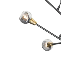 QAZQA Pendelleuchten|Wohnzimmerlampen*Hängelampe schwarz mit Messing und Rauchglas 6 Lichter - Vidro