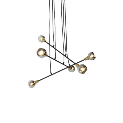 QAZQA Pendelleuchten|Wohnzimmerlampen*Hängelampe schwarz mit Messing und Rauchglas 6 Lichter - Vidro