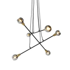 QAZQA Pendelleuchten|Wohnzimmerlampen*Hängelampe schwarz mit Messing und Rauchglas 6 Lichter - Vidro