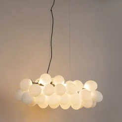 QAZQA Pendelleuchten|Wohnzimmerlampen*Hängelampe schwarz mit Opalglas 8-flammig länglich - Uvas