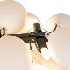 QAZQA Pendelleuchten|Wohnzimmerlampen*Hängelampe schwarz mit Opalglas 8-flammig länglich - Uvas