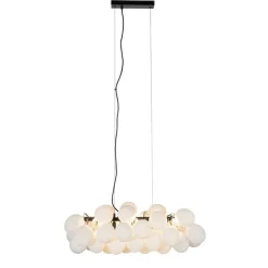 QAZQA Pendelleuchten|Wohnzimmerlampen*Hängelampe schwarz mit Opalglas 8-flammig länglich - Uvas
