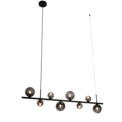 QAZQA Pendelleuchten|Wohnzimmerlampen*Hängelampe schwarz mit Rauchglas, länglich 8-flammig – Monaco