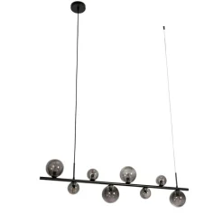 QAZQA Pendelleuchten|Wohnzimmerlampen*Hängelampe schwarz mit Rauchglas, länglich 8-flammig – Monaco