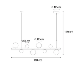 QAZQA Pendelleuchten|Wohnzimmerlampen*Hängelampe schwarz mit Rauchglas, länglich 8-flammig – Monaco