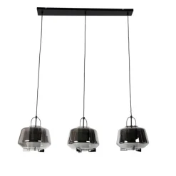 QAZQA Pendelleuchten|Wohnzimmerlampen*Hängelampe schwarz mit Rauchglas 30 cm länglich 3-flammig - Kevin