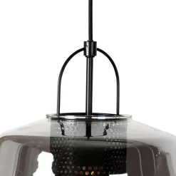 QAZQA Pendelleuchten|Wohnzimmerlampen*Hängelampe schwarz mit Rauchglas 30 cm länglich 3-flammig - Kevin