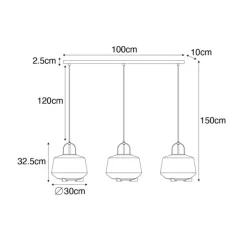 QAZQA Pendelleuchten|Wohnzimmerlampen*Hängelampe schwarz mit Rauchglas 30 cm länglich 3-flammig - Kevin