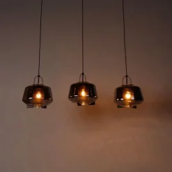 QAZQA Pendelleuchten|Wohnzimmerlampen*Hängelampe schwarz mit Rauchglas 30 cm länglich 3-flammig - Kevin