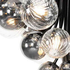 QAZQA Pendelleuchten|Wohnzimmerlampen*Hängelampe schwarz mit Rauch und klarem Glas 13 Lichter - Bonnie