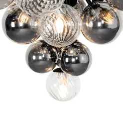 QAZQA Pendelleuchten|Wohnzimmerlampen*Hängelampe schwarz mit Rauch und klarem Glas 13 Lichter - Bonnie