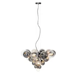 QAZQA Pendelleuchten|Wohnzimmerlampen*Hängelampe schwarz mit Rauch und klarem Glas 13 Lichter - Bonnie