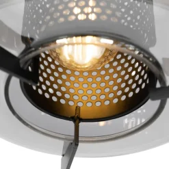 QAZQA Pendelleuchten|Wohnzimmerlampen*Hängelampe schwarz mit Rauchglas rund 3 Lichter - Kevin