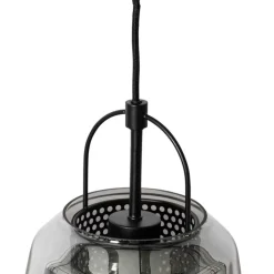 QAZQA Pendelleuchten|Wohnzimmerlampen*Hängelampe schwarz mit Rauchglas 23 cm länglich 3-flammig - Kevin