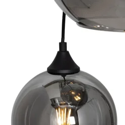 QAZQA Pendelleuchten|Wohnzimmerlampen*Hängelampe schwarz mit Rauchglas rund 7-flammig - Sandra