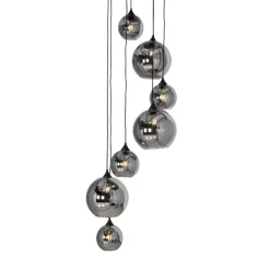 QAZQA Pendelleuchten|Wohnzimmerlampen*Hängelampe schwarz mit Rauchglas rund 7-flammig - Sandra