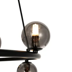 QAZQA Schlafzimmerlampen|Küchenlampen*Hängelampe schwarz mit Rauchglas rund 8-flammig - Monaco