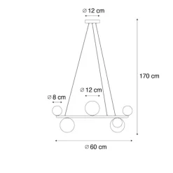 QAZQA Schlafzimmerlampen|Küchenlampen*Hängelampe schwarz mit Rauchglas rund 8-flammig - Monaco