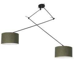 QAZQA Küchenlampen|Esszimmerlampen*Hängelampe schwarz mit Schirm 35 cm grün verstellbar - Blitz II