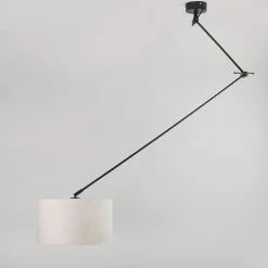 QAZQA Pendelleuchten|Wohnzimmerlampen*Hängelampe schwarz mit Schirm 35 cm hellgrau verstellbar - Blitz I