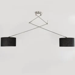 QAZQA Küchenlampen|Esszimmerlampen*Hängelampe Stahl mit Schirm 35 cm schwarz verstellbar - Blitz II