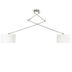 QAZQA Pendelleuchten|Esszimmerlampen*Hängelampe Stahl mit zwei Lampenschirmen 35 cm weiß verstellbar - Blitz II