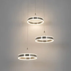 QAZQA Schlafzimmerlampen|Küchenlampen*Hängelampe Stahl rund inkl. LED 3-Stufen dimmbar 3-Licht - Lyani