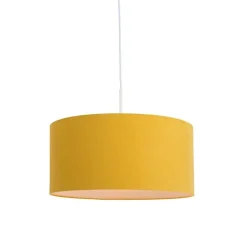 QAZQA Pendelleuchten|Wohnzimmerlampen*Hängelampe weiß mit gelbem Schirm 50 cm - Combi 1