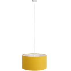 QAZQA Pendelleuchten|Wohnzimmerlampen*Hängelampe weiß mit gelbem Schirm 50 cm - Combi 1