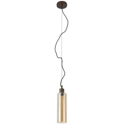 QAZQA Pendelleuchten|Wohnzimmerlampen*Hotel Chic Hängelampe Dunkelbronze mit bernsteinfarbenem Glas - Stavelot