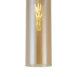 QAZQA Pendelleuchten|Wohnzimmerlampen*Hotel Chic Hängelampe Dunkelbronze mit bernsteinfarbenem Glas - Stavelot