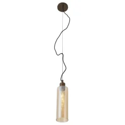 QAZQA Pendelleuchten|Wohnzimmerlampen*Hotel Chic Hängelampe Dunkelbronze mit bernsteinfarbenem Glas - Stavelot