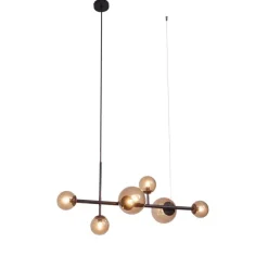 QAZQA Schlafzimmerlampen|Küchenlampen*Hotel Chic Hängelampe Dunkelbronze mit Bronzeglas 6-Licht - Monaco