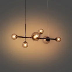 QAZQA Schlafzimmerlampen|Küchenlampen*Hotel Chic Hängelampe Dunkelbronze mit Bronzeglas 6-Licht - Monaco