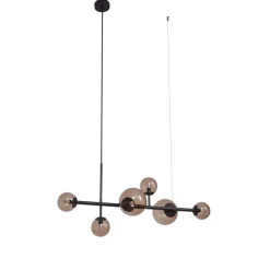 QAZQA Schlafzimmerlampen|Küchenlampen*Hotel Chic Hängelampe Dunkelbronze mit Bronzeglas 6-Licht - Monaco