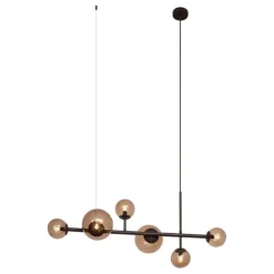 QAZQA Schlafzimmerlampen|Küchenlampen*Hotel Chic Hängelampe Dunkelbronze mit Bronzeglas 6-Licht - Monaco