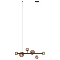 QAZQA Schlafzimmerlampen|Küchenlampen*Hotel Chic Hängelampe Dunkelbronze mit Bronzeglas 6-Licht - Monaco