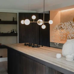 QAZQA Schlafzimmerlampen|Küchenlampen*Hotel Chic Hängelampe Gold mit Opalweißem Glas 6-Lichter - Monaco