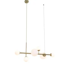 QAZQA Schlafzimmerlampen|Küchenlampen*Hotel Chic Hängelampe Gold mit Opalweißem Glas 6-Lichter - Monaco