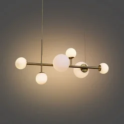 QAZQA Schlafzimmerlampen|Küchenlampen*Hotel Chic Hängelampe Gold mit Opalweißem Glas 6-Lichter - Monaco