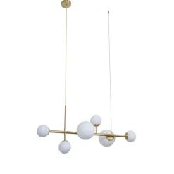 QAZQA Schlafzimmerlampen|Küchenlampen*Hotel Chic Hängelampe Gold mit Opalweißem Glas 6-Lichter - Monaco