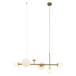 QAZQA Schlafzimmerlampen|Küchenlampen*Hotel Chic Hängelampe Gold mit Opalweißem Glas 6-Lichter - Monaco