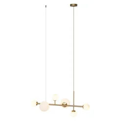 QAZQA Schlafzimmerlampen|Küchenlampen*Hotel Chic Hängelampe Gold mit Opalweißem Glas 6-Lichter - Monaco