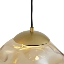 QAZQA Pendelleuchten|Wohnzimmerlampen*Hotel Chic Hängelampe Messing mit bernsteinfarbenem Glas 3-Licht - Gus