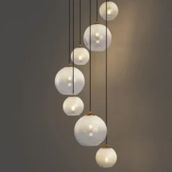 QAZQA Pendelleuchten*Hotel Chic Hängelampe Messing mit weißem Glas Rund 7-flammig - Misty