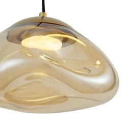 QAZQA Pendelleuchten|Esszimmerlampen*Hotel Chic Hängelampe Messing mit bernsteinfarbenem Glas 5-Licht - Gus