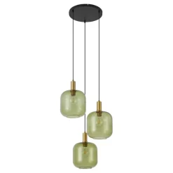 QAZQA Pendelleuchten|Wohnzimmerlampen*Hotel Chic Hängelampe Schwarz mit Gold und Grün Glas 3-Licht - Zuzanna